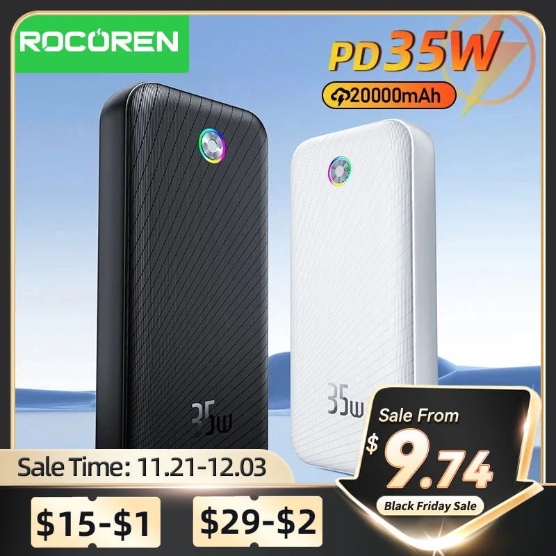 Rocoren 보조배터리 QC PD 3.0, 고속 충전 보조베터리, 휴대용 10000mAh 외장 배터리, 아이폰 16 샤오미, 22.5W, 20000mAh, 35W title=Rocoren 보조배터리 QC PD 3.0, 고속 충전 보조베터리, 휴대용 10000mAh 외장 배터리, 아이폰 16 샤오미, 22.5W, 20000mAh, 35W 