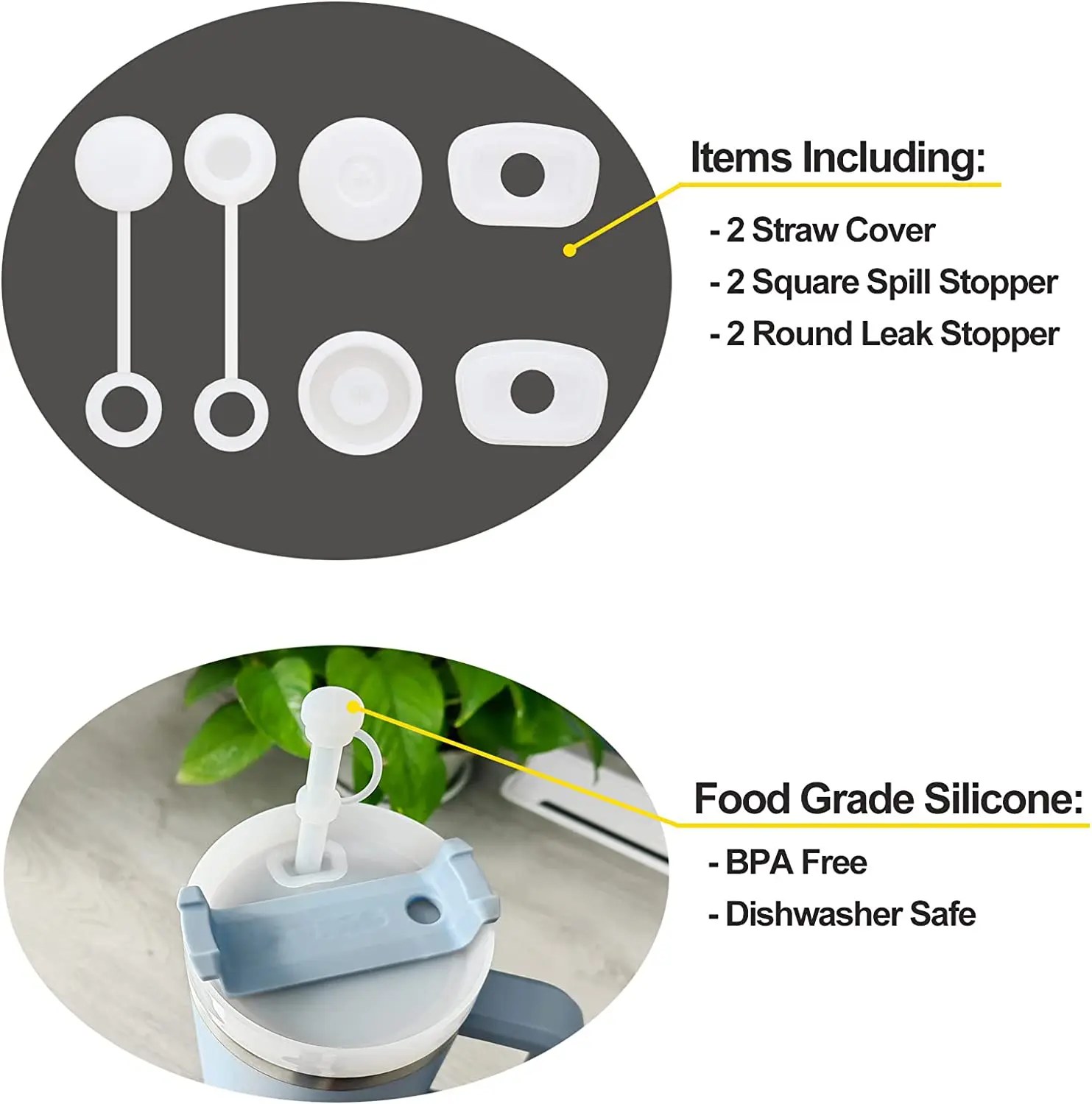 스탠리 컵 1.0 2.0 실리콘 누출 방지 스토퍼 세트, 텀블러 액세서리, 빨대 캡 유출 스토퍼 누출 스토퍼, 40oz, 30oz