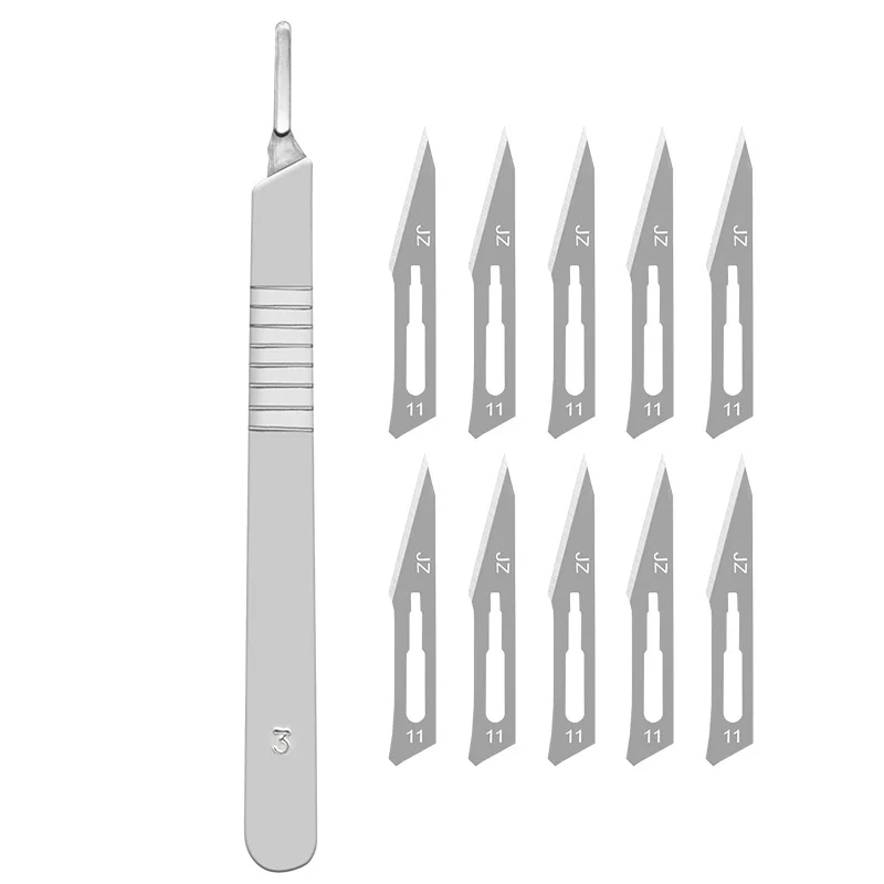 탄소강 수술용 메스 날 + 손잡이 메스 1 개, DIY 절단 도구, PCB 수리 동물 수술용 칼, 11 23, 10 개