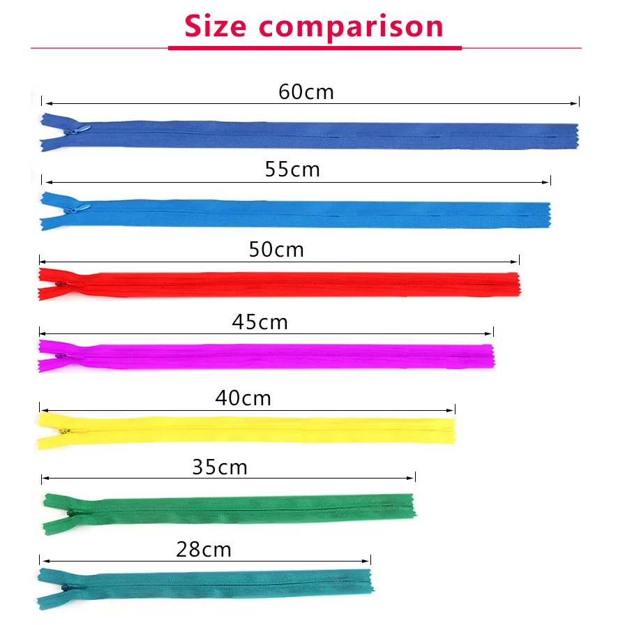 10 개/갑 28cm 35cm 40cm 45cm 50cm 55cm 60cm 3 # 보이지 않는 지퍼 나일론 코일 지퍼 DIY 공예 천으로 액세서리