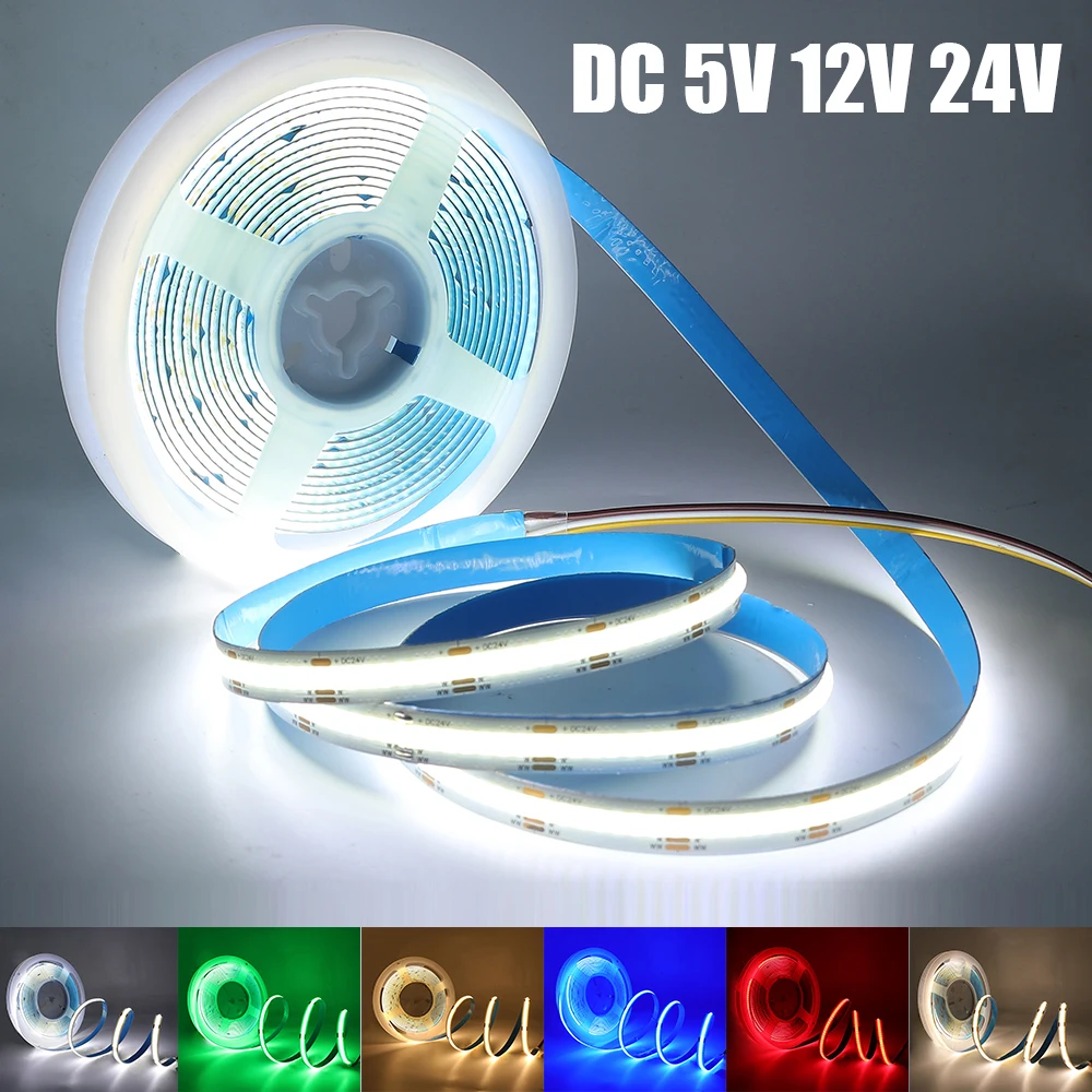 5V 12V 24V COB LED 스트립 고밀도 RA90 320 LED 따뜻한 자연 쿨 화이트 레드 아이스 블루 옐로우 핑크 유연한 리본 선형 조명 title=5V 12V 24V COB LED 스트립 고밀도 RA90 320 LED 따뜻한 자연 쿨 화이트 레드 아이스 블루 옐로우 핑크 유연한 리본 선형 조명 