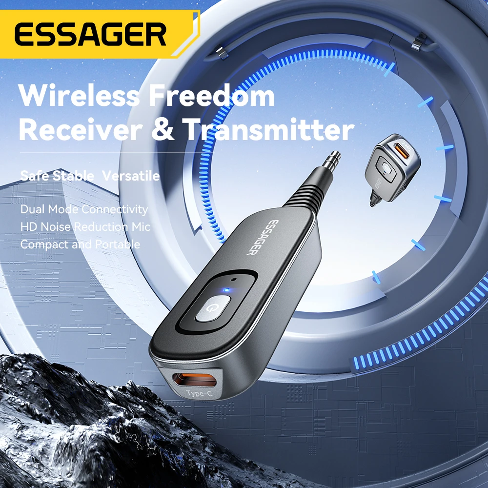 Essager 블루투스 5.1 오디오 리시버 송신기, 마이크 포함, 3.5mm, 3.5 AUX, 스테레오 음악, PC TV, 자동차 스피커용 무선 어댑터