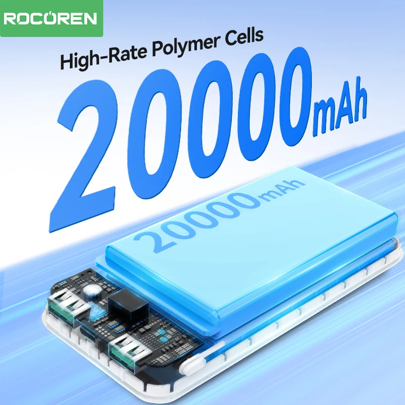 Rocoren 보조배터리 QC PD 3.0, 고속 충전 보조베터리, 휴대용 10000mAh 외장 배터리, 아이폰 16 샤오미, 22.5W, 20000mAh, 35W