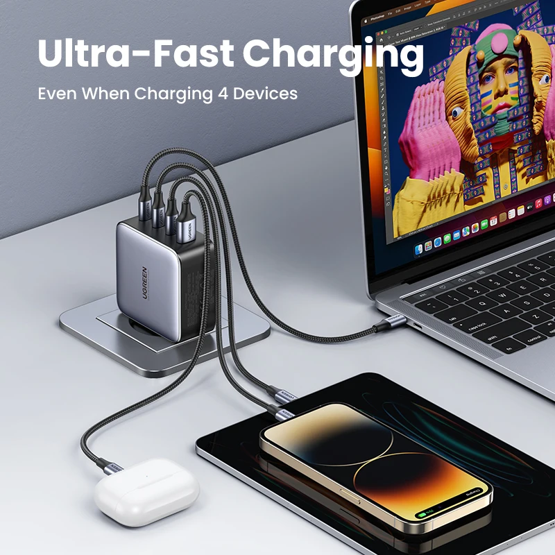 UGREEN USB 충전기 Macbook 태블릿 용 100W GaN 충전기 iPhone 용 Xiaomi USB Type C PD 충전 용 iPhone 13 12 11