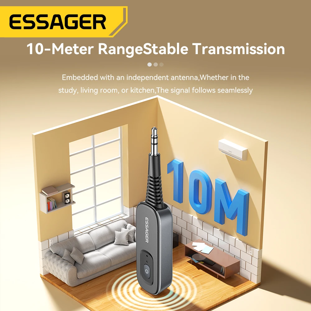 Essager 블루투스 5.1 오디오 리시버 송신기, 마이크 포함, 3.5mm, 3.5 AUX, 스테레오 음악, PC TV, 자동차 스피커용 무선 어댑터