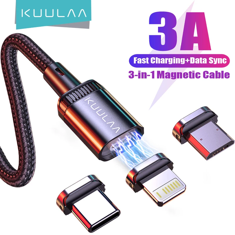 KUULAA LED 마그네틱 USB 케이블, 고속 충전 C 타입 케이블, 자석 충전기, 마이크로 USB 케이블, 아이폰 샤오미 코드용, 3A, 새 버전 title=KUULAA LED 마그네틱 USB 케이블, 고속 충전 C 타입 케이블, 자석 충전기, 마이크로 USB 케이블, 아이폰 샤오미 코드용, 3A, 새 버전 