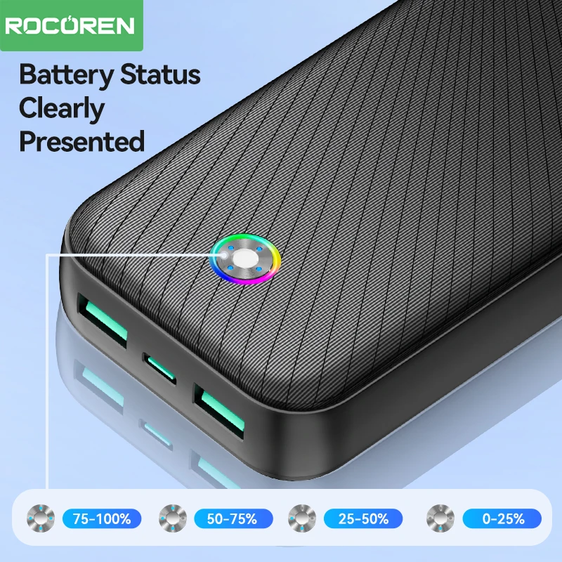 Rocoren 보조배터리 QC PD 3.0, 고속 충전 보조베터리, 휴대용 10000mAh 외장 배터리, 아이폰 16 샤오미, 22.5W, 20000mAh, 35W