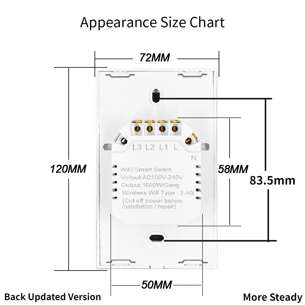 투야 US 와이파이 스마트 벽 스위치, 중성선 터치 센서 없음, LED 조명 스위치, 스마트 홈, 알렉사, 구글 홈, RF433 1/2/3 갱