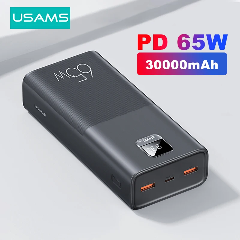 USAMS 65W 보조베터리 30000mAh PD 빠른 충전 SCP FCP 보조베터리 휴대용 외부 배터리 충전기 전화 노트북 태블릿 title=USAMS 65W 보조베터리 30000mAh PD 빠른 충전 SCP FCP 보조베터리 휴대용 외부 배터리 충전기 전화 노트북 태블릿 