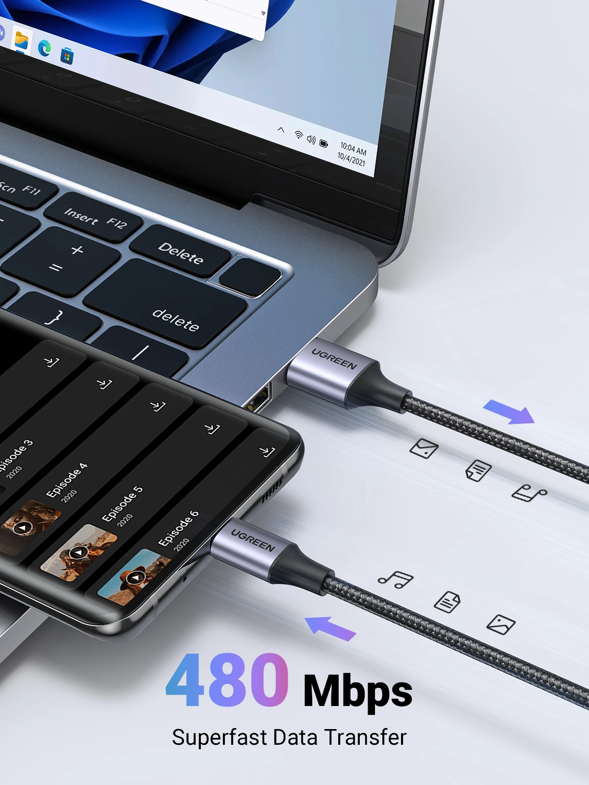 UGREEN USB C 타입 고속 충전 케이블, 아이폰 15, 샤오미 리얼미, 삼성 S23 용, USB C 데이터 코드, USB A to USB C 충전기 케이블, 3A