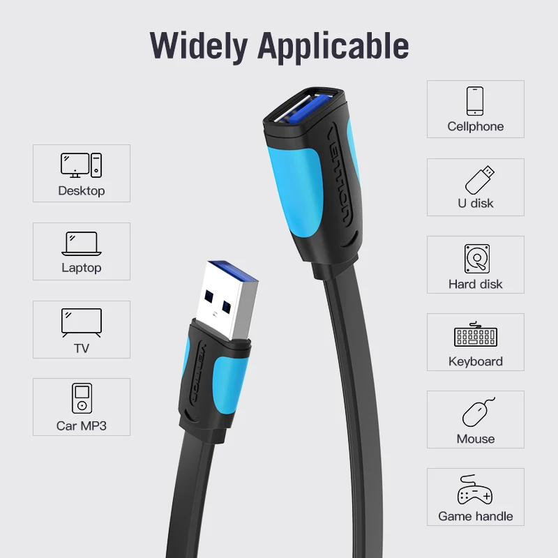 Vention-USB 케이블 USB 3.0 2.0 수-암 연장 케이블, USB 3.0 데이터 코드, 스마트 TV PC SSD USB 2.0 케이블 연장기