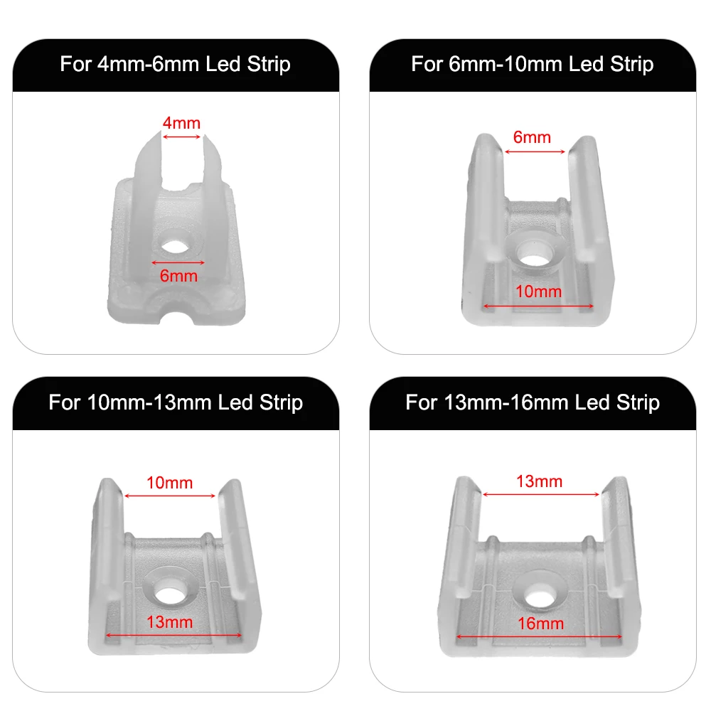 LED 커넥터 고정 클립 플라스틱 액세서리, 벽에 장착 고정, RGB 5050 네온 스트립 조명, 6mm, 8mm, 10mm, 12mm, 5 개-100 개