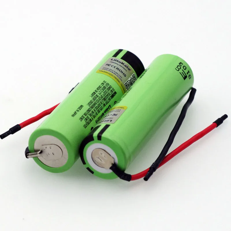 LiitoKala-뉴 오리지널 리튬 이온 충전식 배터리 NCR18650B, 3.7v, 3400mAh, 실리카 젤 케이블, DIY