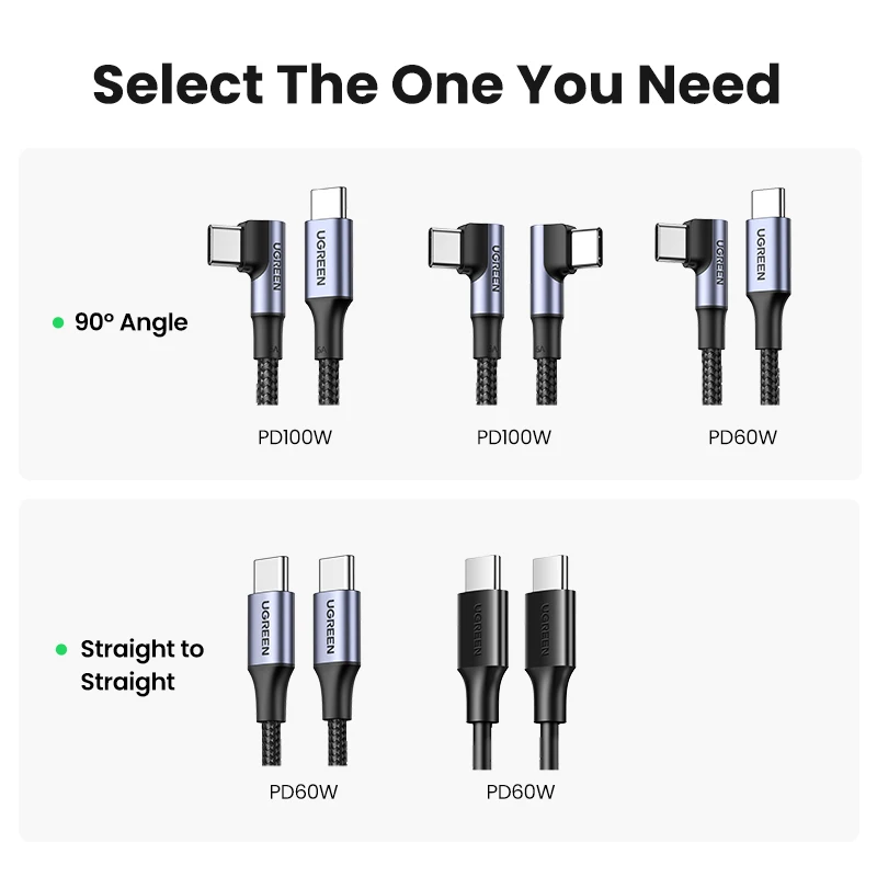 UGREEN USB C에서 C타입 케이블, 아이폰 15, 맥북, 삼성, 샤오미, 포코 게임용 앵글 PD 고속 충전 케이블, 데이터 USB 케이블 5A, 100W