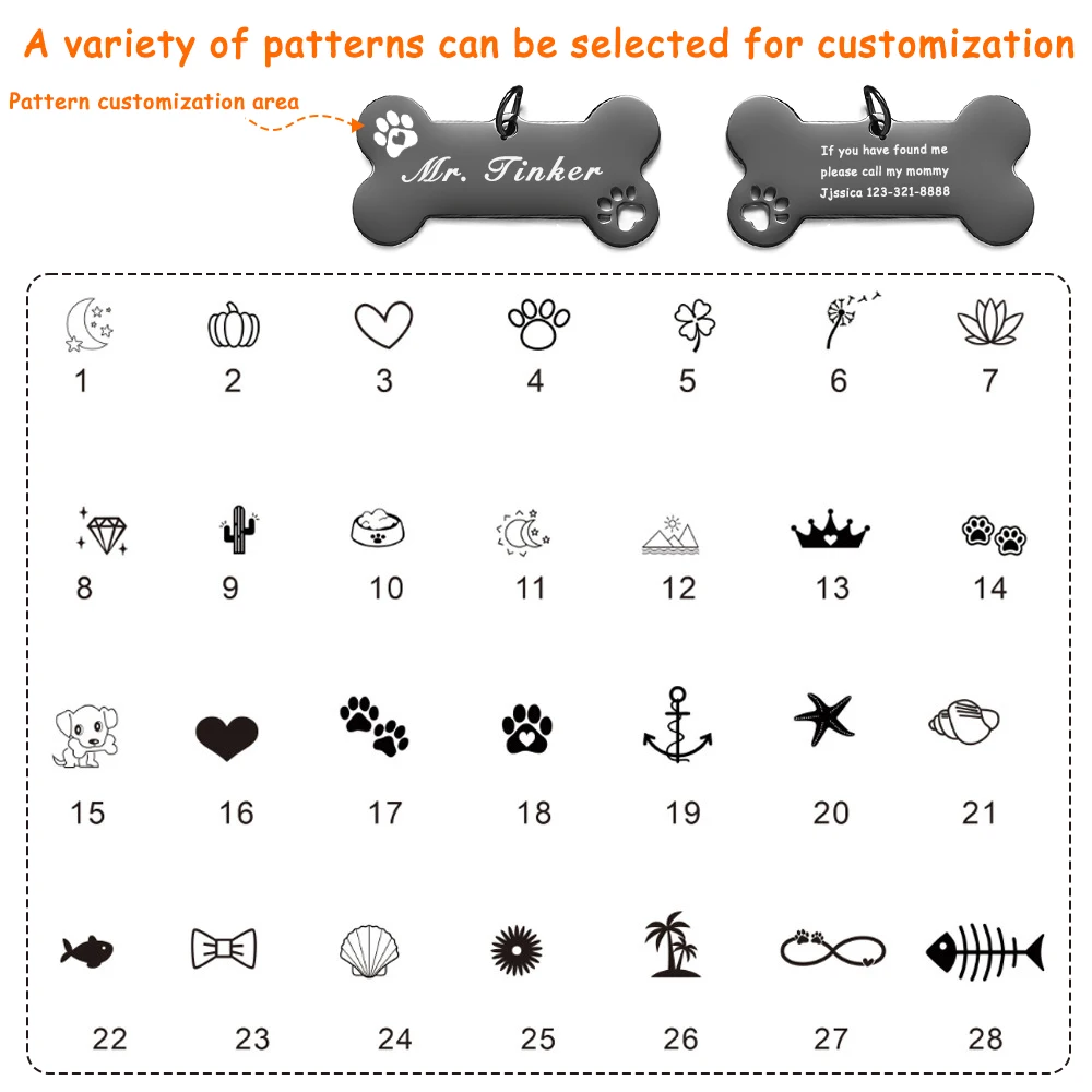맞춤형 반려견 분실 방지 목걸이 명판, 반려견 주소 태그, 반려동물 액세서리, 반짝이는 강철 무료 조각, 새끼 고양이 강아지