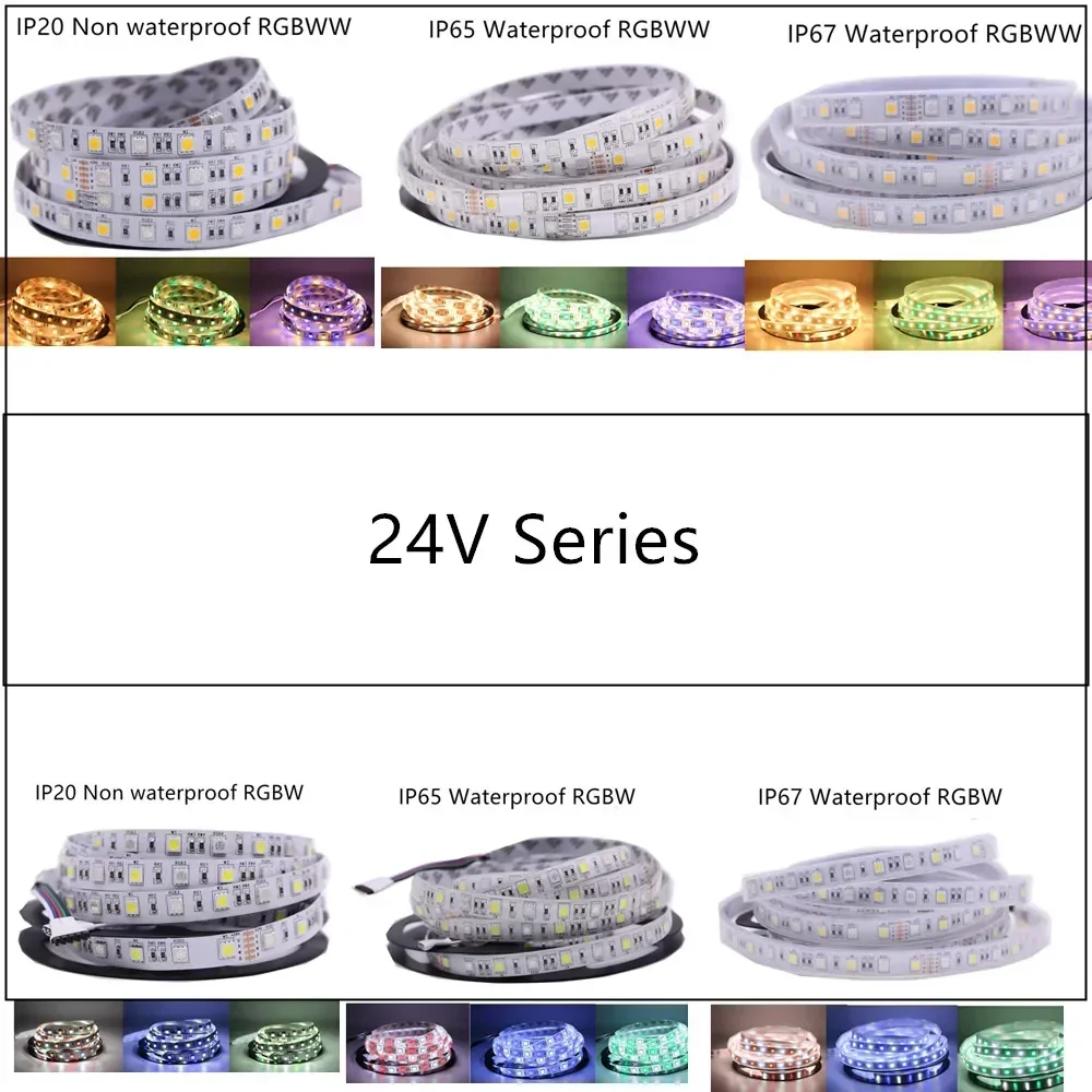 SMD 5050 RGB LED 스트립, 방수 5M, 300LED, DC 12V, 24V, CCT, RGBCCT, RGBW, RGBWW, 따뜻한 화이트, NW, 피타 LED 조명 스트립