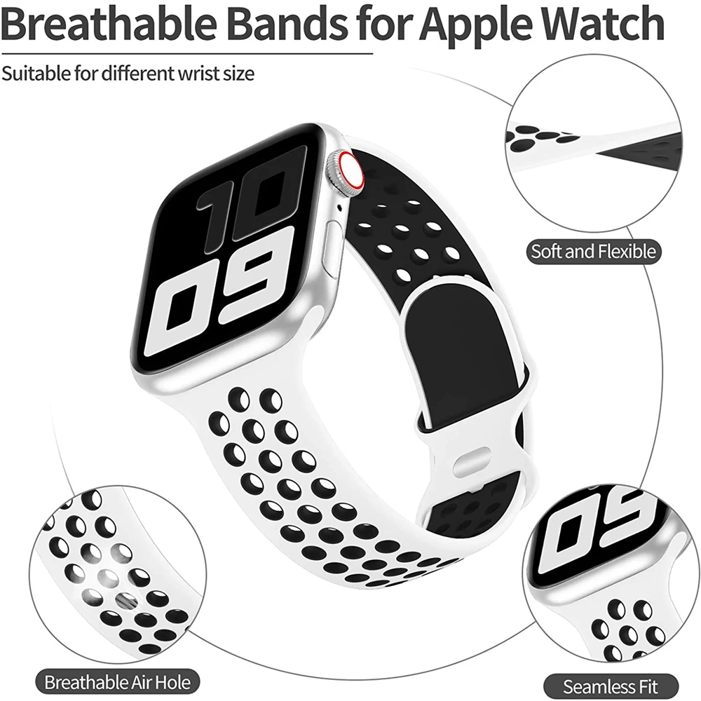 애플 워치 밴드용 스트랩, 통기성 스포츠 팔찌, iwatch 시리즈 8 SE 7 6 5 9 울트라, 44mm, 49mm, 45mm, 40mm, 41mm, 38mm, 42mm