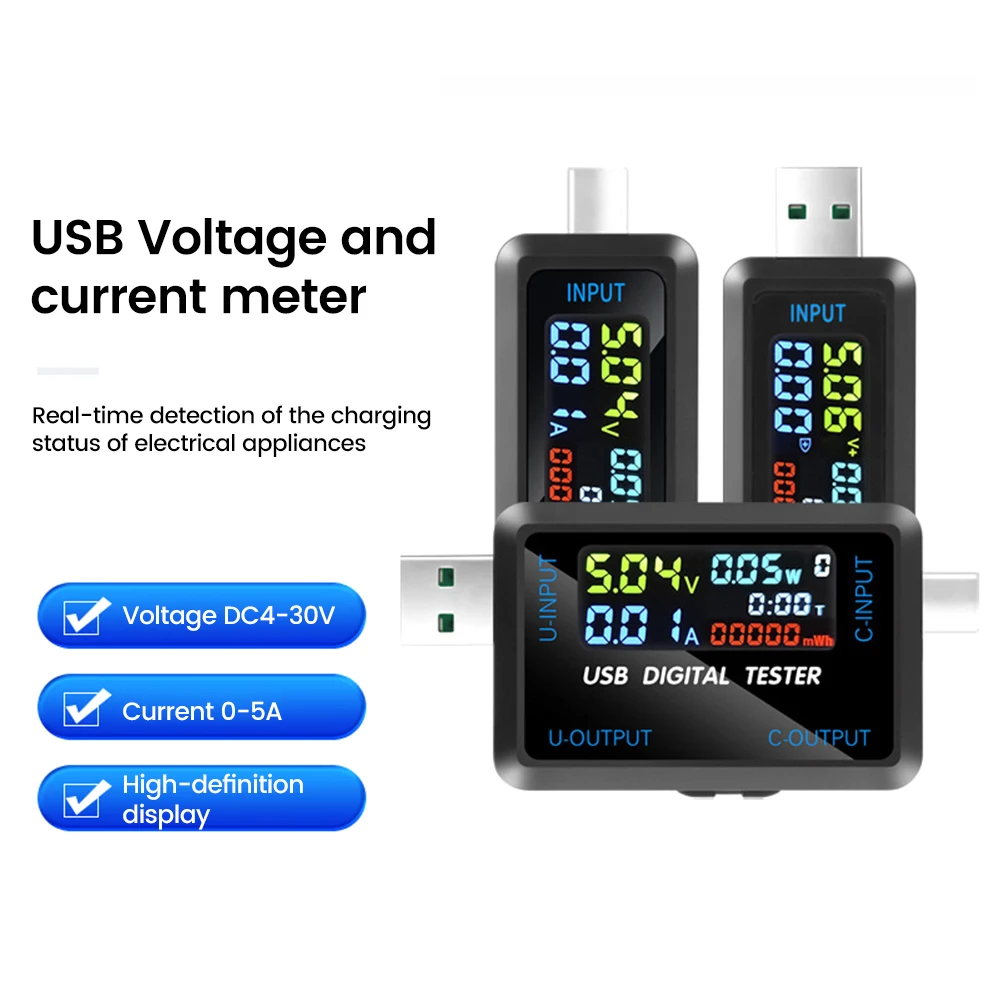 USB 테스터 디지털 전압계 전류계 감지기, 전원 계량기 모니터 충전기 표시기, 전압 전류 용량 테스터, DC4.5 ~ 36V