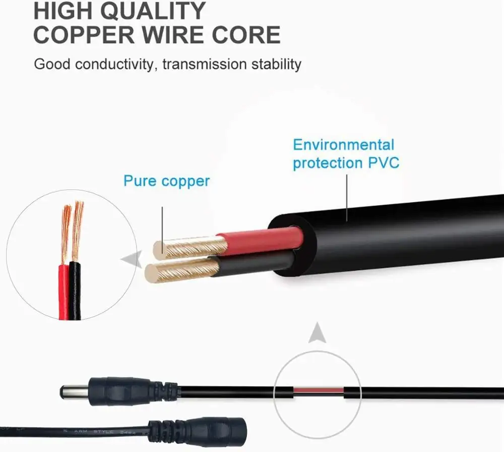 DC 12V 전원 어댑터 연장 케이블, 5.5x2.1mm 암 수 전원 코드 연장 와이어, 1m 2m 3m 5m 10m, CCTV 카메라 라우터용 케이블