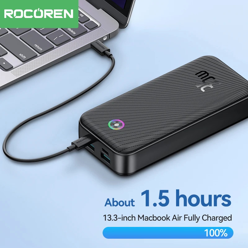 Rocoren 보조배터리 QC PD 3.0, 고속 충전 보조베터리, 휴대용 10000mAh 외장 배터리, 아이폰 16 샤오미, 22.5W, 20000mAh, 35W