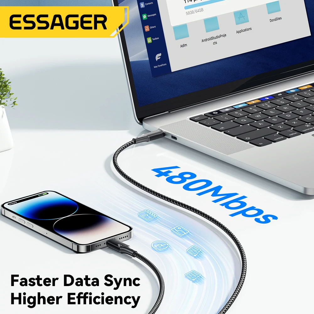 Essager 아이폰용 USB C 타입 케이블, 아이패드 맥북용 조명 날짜 와이어, 고속 충전 케이블, 아이폰 14, 13, 12, 11 프로 맥스, 8 플러스, 20W