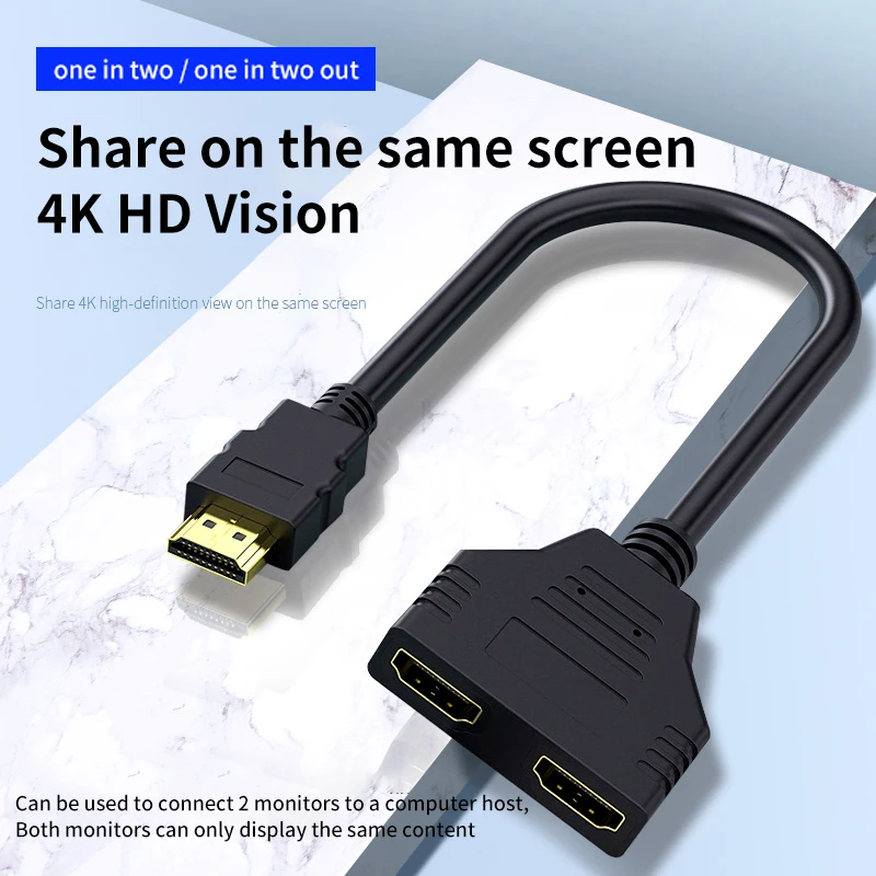 HDMI HD 케이블 분배기, 1080P 2 듀얼 포트 Y 분배기, 1 인 2 아웃 케이블 어댑터, LCD TV 박스 PS3 HDMI 호환 분배기