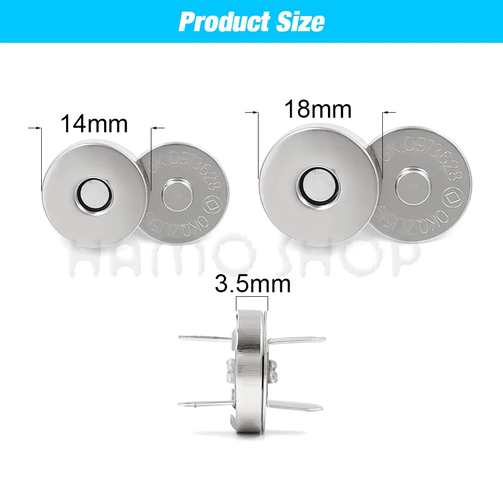 마그네틱 스냅 패스너 걸쇠 버튼, 핸드백 지갑, 크래프트 백 부품 액세서리, 흡착 버클, 14mm, 18mm, 10 세트/로트
