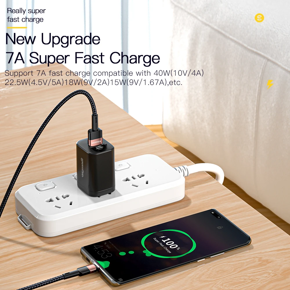 Essager-7A USB c타입 케이블, 리얼미, 화웨이 P30 프로 고속 충전 케이블, 삼성 리얼미 Oneplus Poco F3 용 USB 데이터 코드 와이어