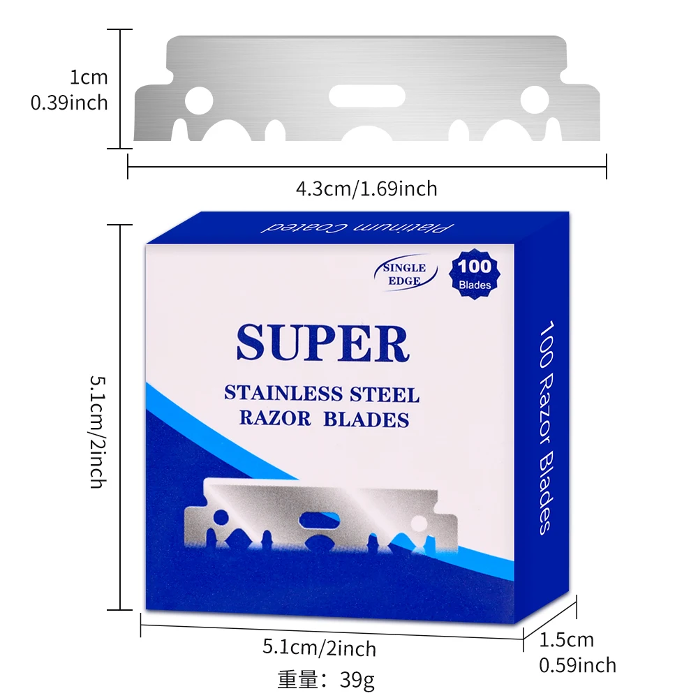 면도기 교체용 스테인리스 스틸 안전 면도날, 남성용 면도기 이발사 블레이드 도구, 100 개