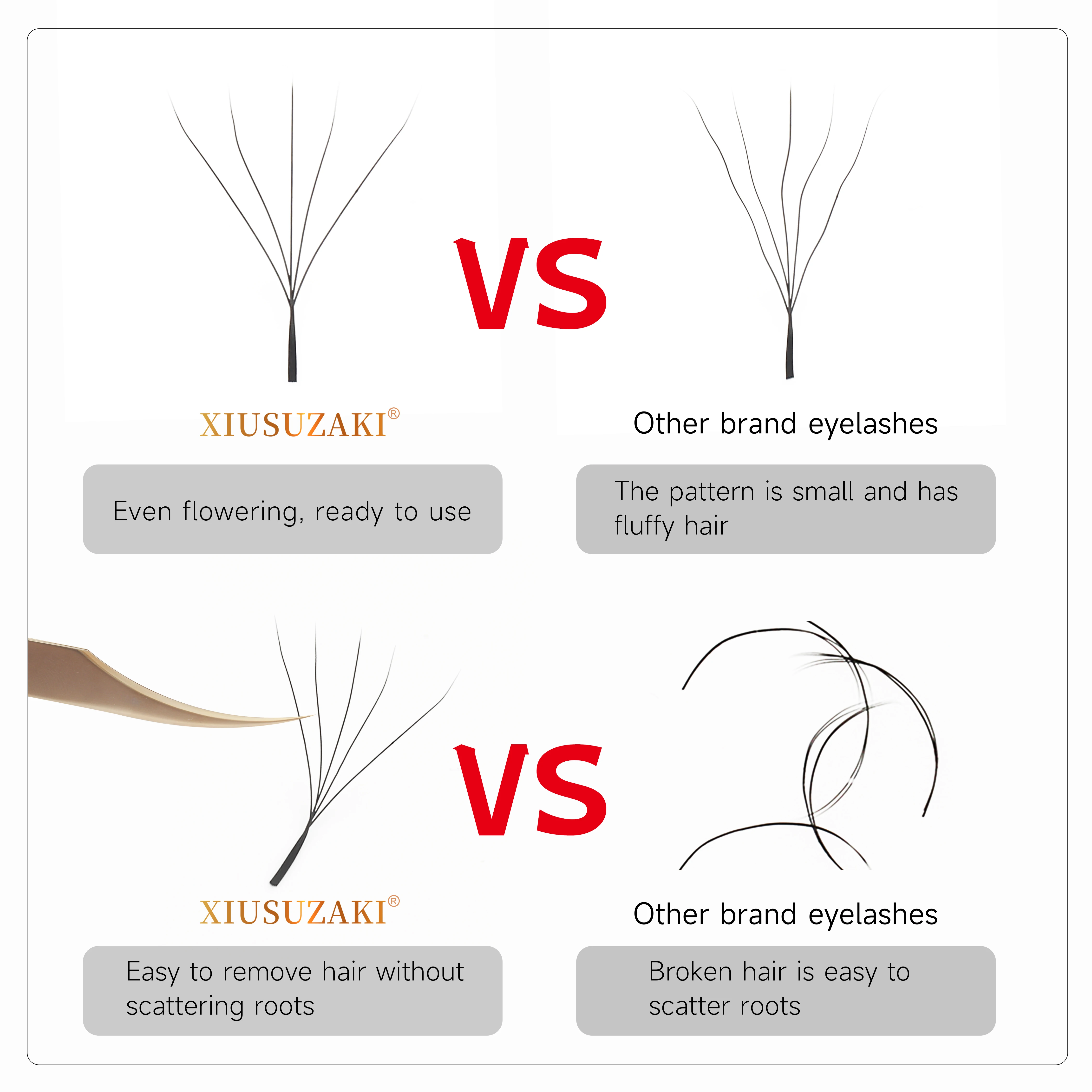 XIUSUZAKI 5D W 모양 꽃 자동 꽃, 프리메이드 팬 속눈썹 연장, 자연스럽고 부드러운 빛, 높은 개별 속눈썹