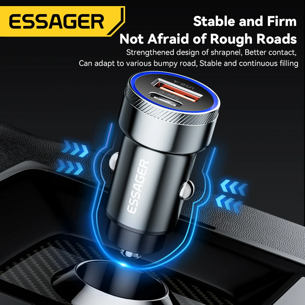 Essager 차량용 USB 휴대폰 충전기 5A 고속 충전 QC 3.0 PD 3.0 SCP AFC, C타입 USB, 아이폰 화웨이 삼성 샤오미