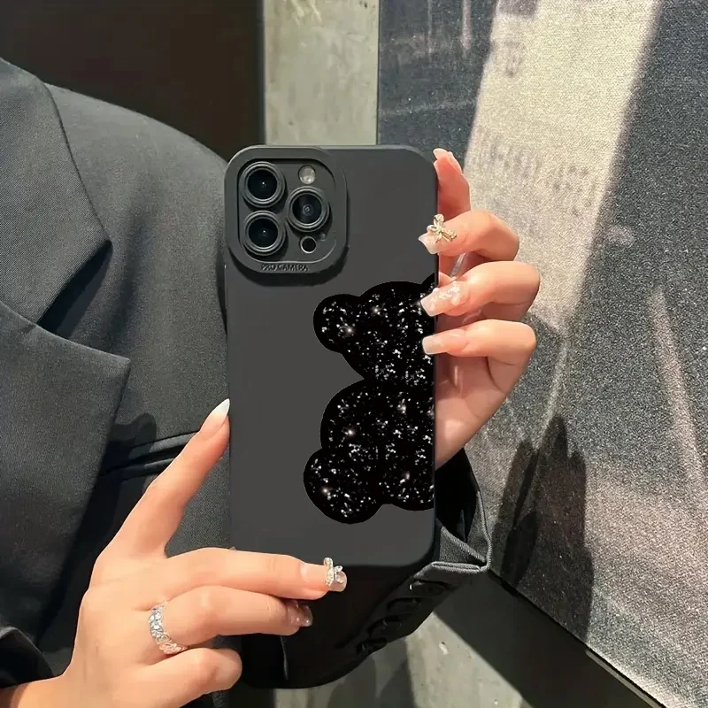 플로럴 베어 페인팅 휴대폰 케이스, 아이폰 16, 15, 14 프로 맥스, 13, 12, 11, XS, X, XR, 7, 8 플러스, SE, 2022, SE3, 충격 방지 소프트 실리콘 커버