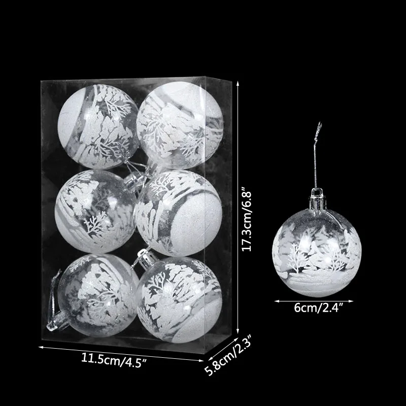 투명 눈 크리스마스 공 펜던트, 크리스마스 트리 장식, 투명 Baubles 행잉 장식품, 크리스마스 Navidad, 6cm, 6 개