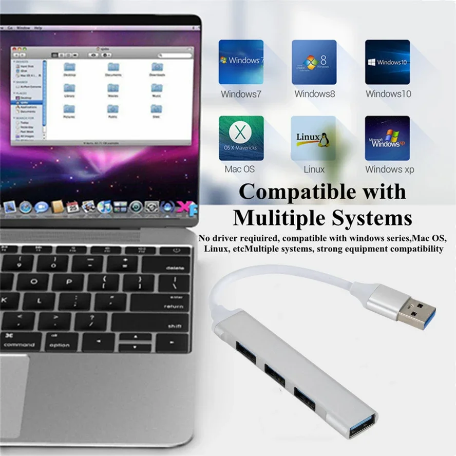 USB C타입 허브 어댑터, USB 3.0 멀티 스플리터, 4 in 1 도킹 스테이션, 컴퓨터 노트북 PC용 초슬림 초고속 알루미늄