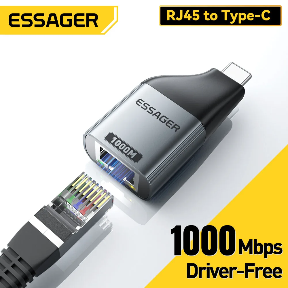 Essager C타입-이더넷 어댑터, 맥북 노트북 유선 네트워크 카드용, 고속 RJ45-C타입 어댑터, 100 Mbps, 1000Mbps 기가비트 title=Essager C타입-이더넷 어댑터, 맥북 노트북 유선 네트워크 카드용, 고속 RJ45-C타입 어댑터, 100 Mbps, 1000Mbps 기가비트 