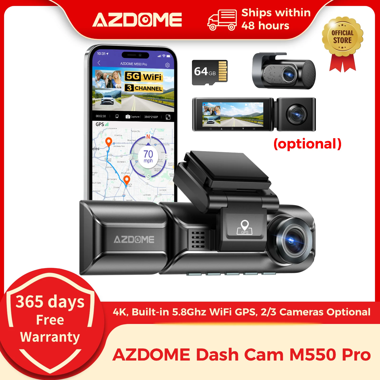 업그레이드 AZDOME M550 Pro 차량용 DVR 대시 캠, 와이파이 2/3 카메라, 전면 캐빈 및 후면 캠, GPS 야간 투시경 주차 모니터, 4K 5.8Ghz title=업그레이드 AZDOME M550 Pro 차량용 DVR 대시 캠, 와이파이 2/3 카메라, 전면 캐빈 및 후면 캠, GPS 야간 투시경 주차 모니터, 4K 5.8Ghz 