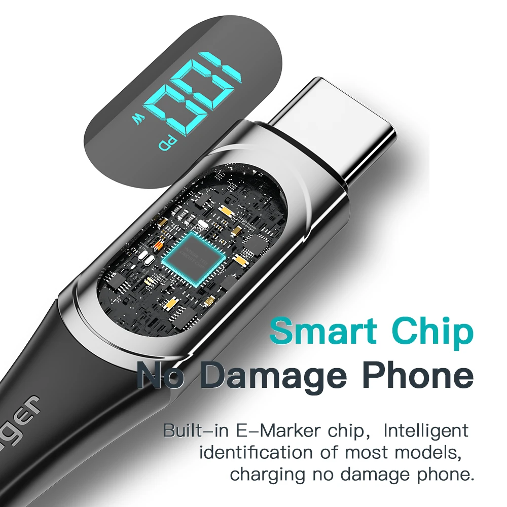 Essager-USB 타입 C To USB C 케이블 100W/5A PD 고속 충전 충전기, 맥북 샤오미 삼성 Type-C USBC 케이블 2M