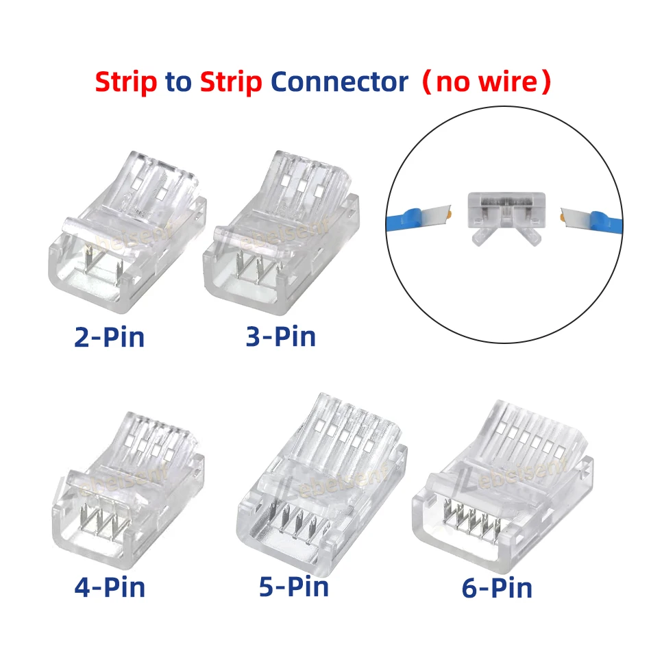 IP20 IP65 5050 3528 2835 8mm 10mm 12mm LED 스트립 라이트용 2/3/4/5/6핀 케이블 커넥터 고정 클램프 빠른 연결