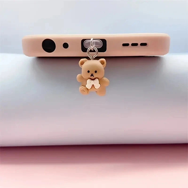 아이폰용 휴대폰 먼지 플러그, 삼성 C타입 인터페이스, 귀여운 곰 장식 액세서리, 걸이식 액세서리, 범용 먼지 플러그