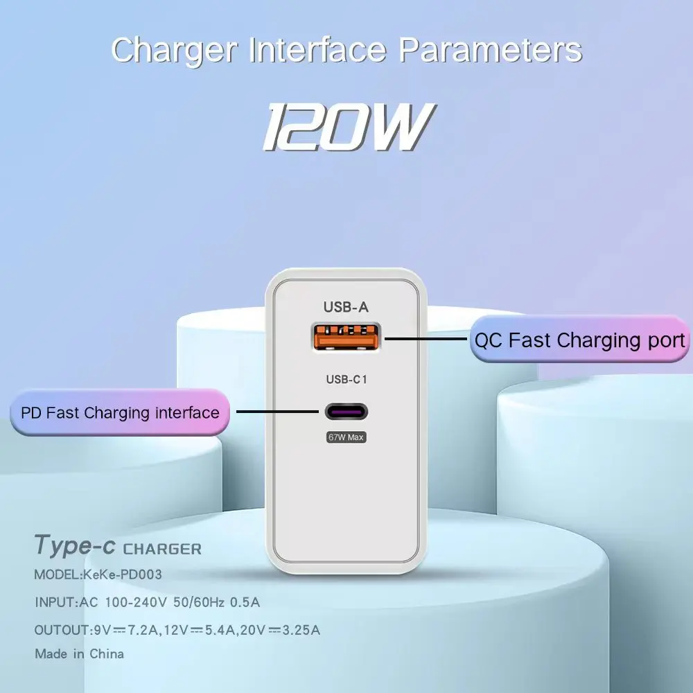 샤오미 고속 충전기 USB C 타입 PD 케이블, EU 하이퍼차지 3.0 어댑터, 아이폰 삼성 원플러스 픽셀 핸드폰용, 120W