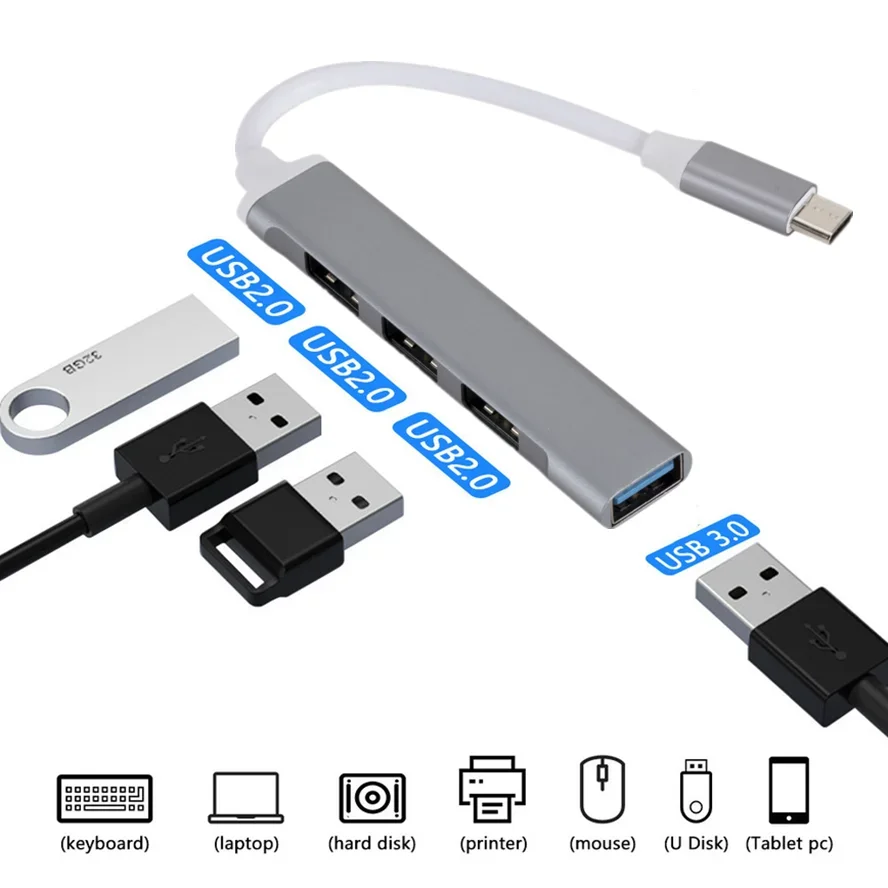 USB C타입 허브 어댑터, USB 3.0 멀티 스플리터, 4 in 1 도킹 스테이션, 컴퓨터 노트북 PC용 초슬림 초고속 알루미늄