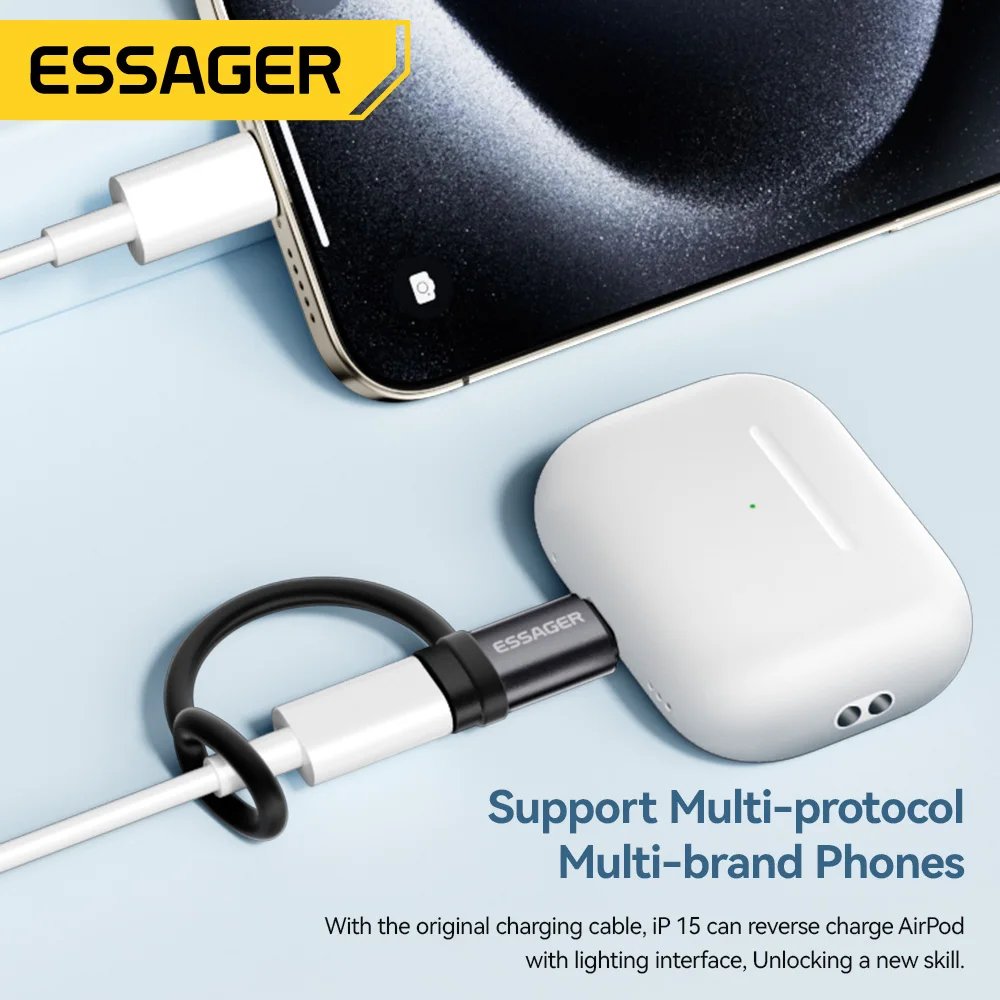 Essager USB C 어댑터 조명 OTG 변환기, 고속 충전, 아이폰 15 xr 프로, C 타입 조명용, 3A