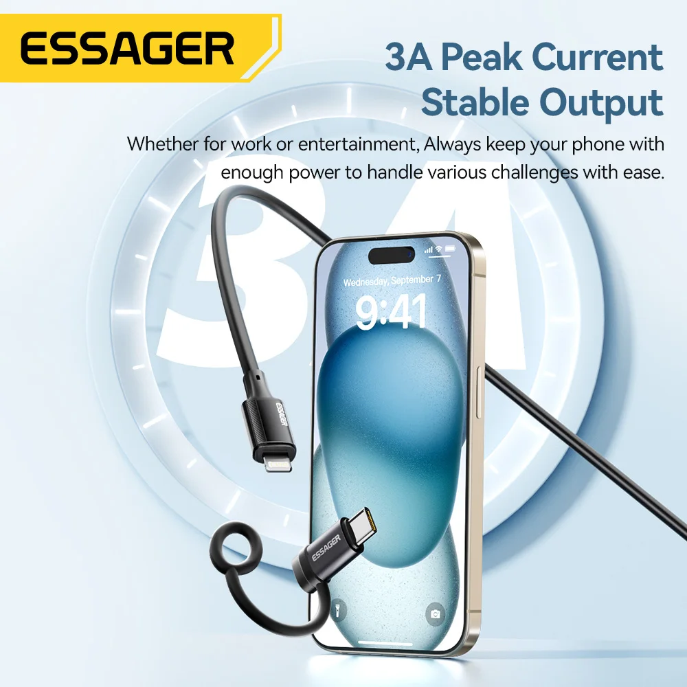 Essager USB C 어댑터 조명 OTG 변환기, 고속 충전, 아이폰 15 xr 프로, C 타입 조명용, 3A