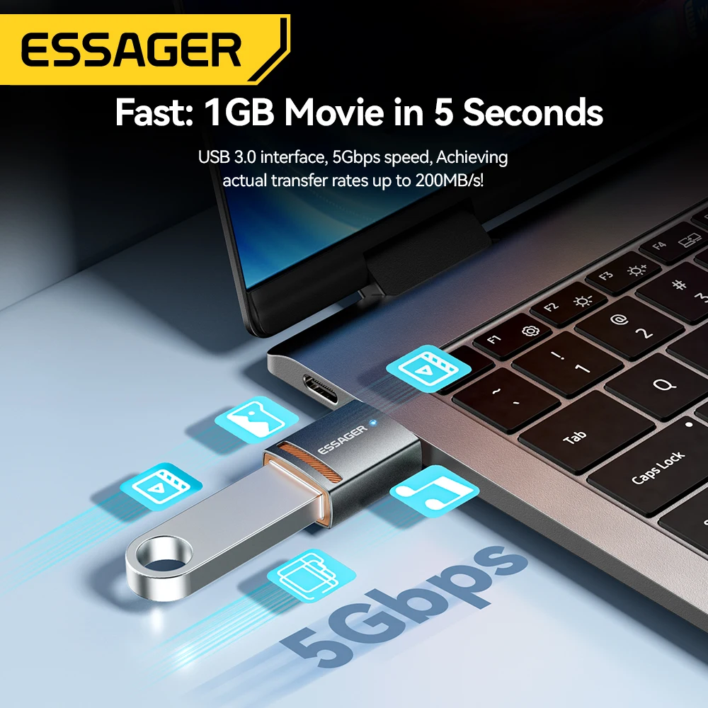 Essager USB3.0 OTG 어댑터, 맥북, 샤오미, 아이폰용, C타입 USB-A 마이크로 암-USB 마이크로 iP C타입 수 변환기