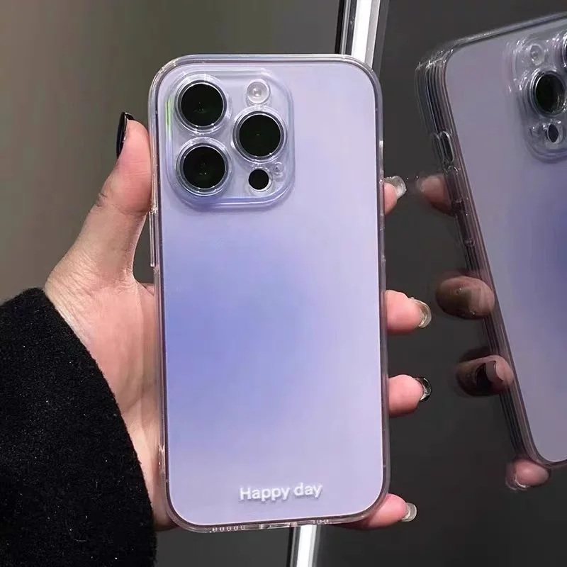 럭셔리 투명 핑크 파우더 실리콘 전화 케이스 아이폰 13 12 11 14 15 프로 맥스 XR X 7 8 플러스 그라디언트 클리어 소프트 TPU 커버