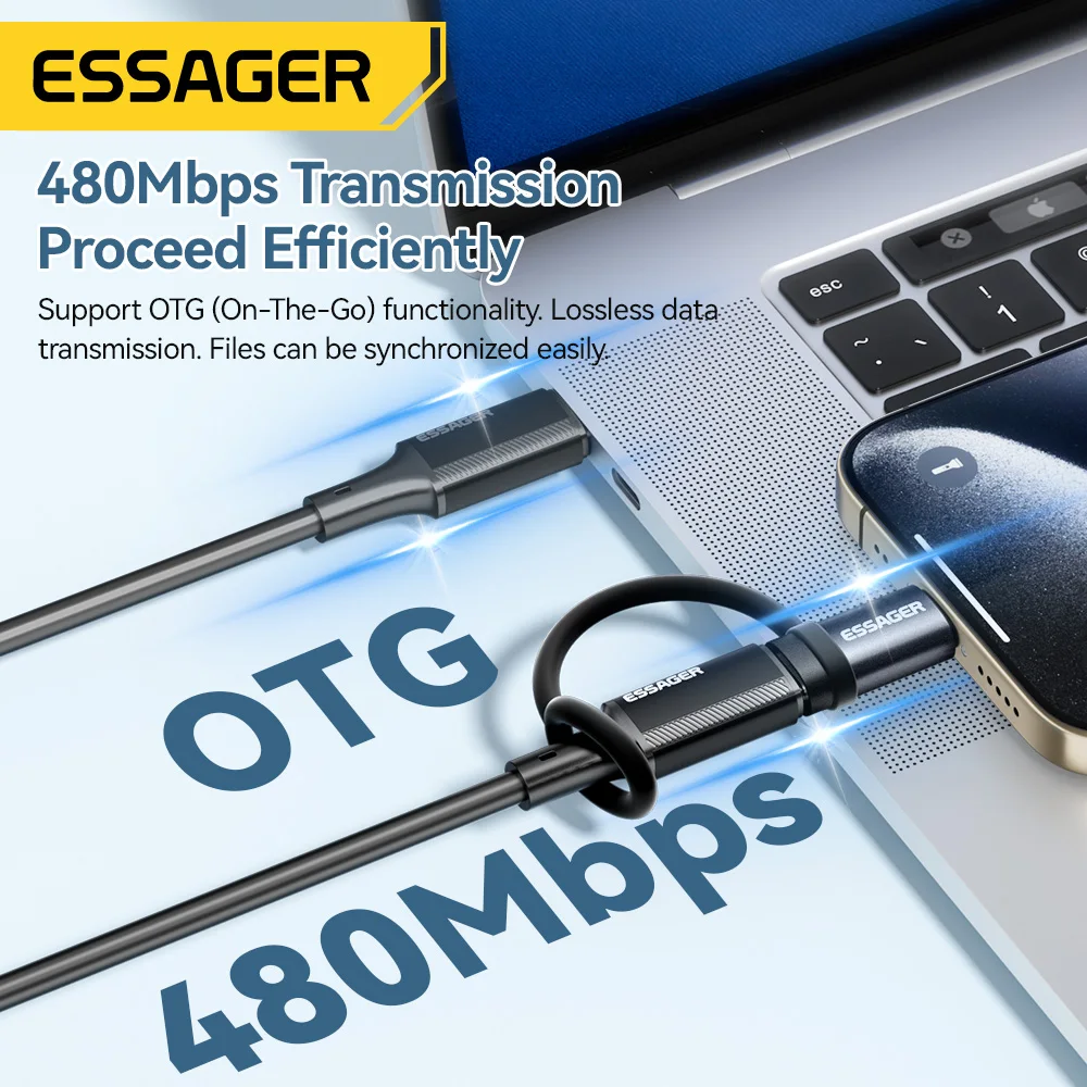 Essager USB C 어댑터 조명 OTG 변환기, 고속 충전, 아이폰 15 xr 프로, C 타입 조명용, 3A