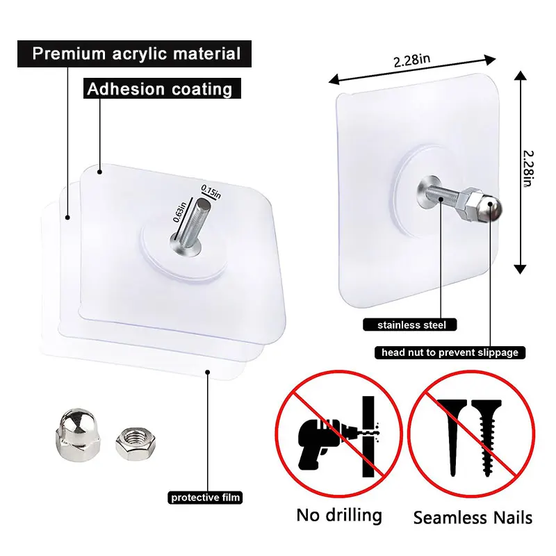 나사 벽 후크 자체 접착 행거, 심리스 못 나사 무료 스티커 후크, 벽 마운트 주방 욕실 가정 사무실용, 2-10 개