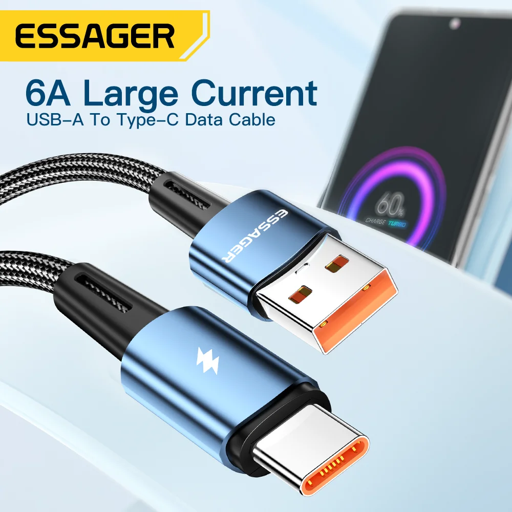 Essager-120W 초고속 충전 타입-C 67W 케이블 고속 충전 USB 케이블 6A, 샤오미 12Pro 레드미 K50 노트 11Pro 블랙 샤크 5Pro 용