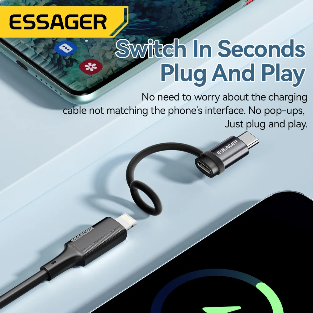 Essager USB C 어댑터 조명 OTG 변환기, 고속 충전, 아이폰 15 xr 프로, C 타입 조명용, 3A