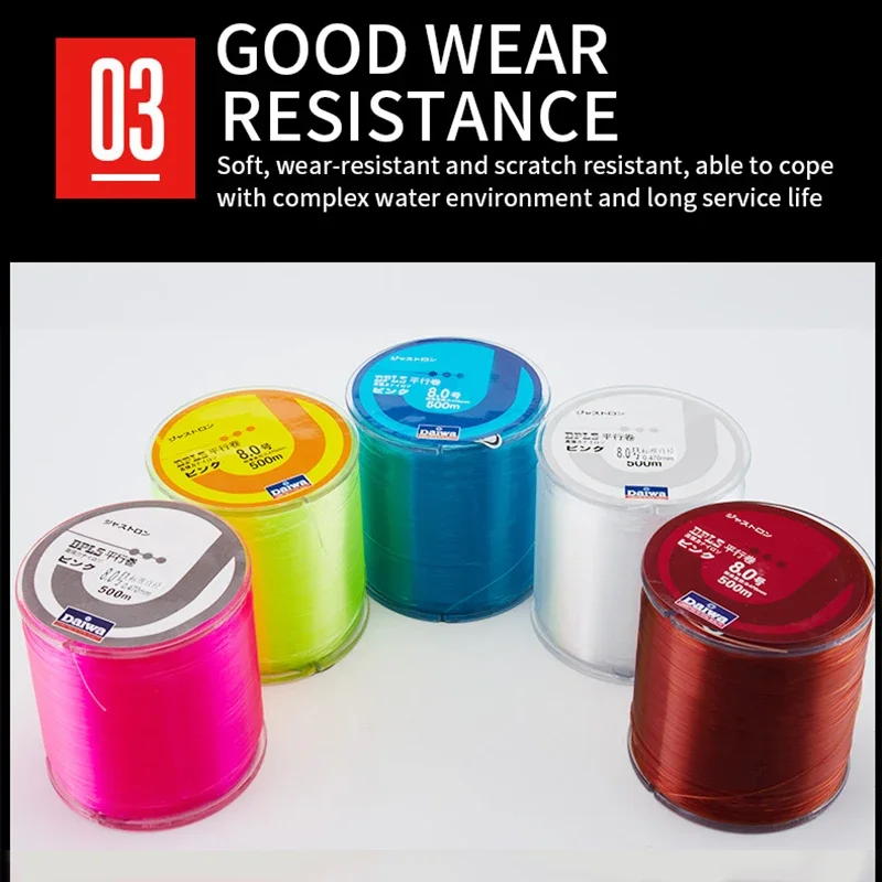 초강력 일본 모노필라멘트 나일론 낚싯줄, 탄화플루오르 코팅, 잉어 바다 낚시 액세서리, 2-35LB, 500m